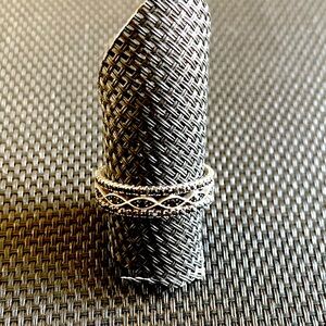 Round Black Spinel Sterling Silver Eternity Band Ring